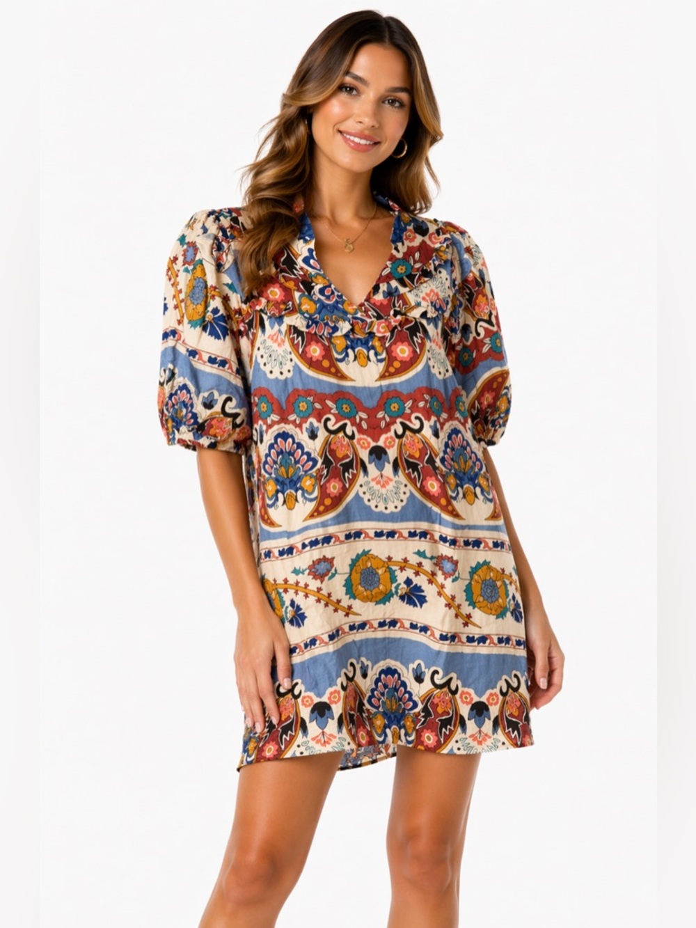 NWT Umgee Size Medium Floral Colorful Printed Medallion Shift Boutique Dress